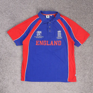 2007 World Cricket Championship England Small Blue red Short Sleeve Collar Shirt